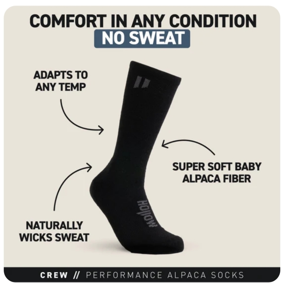 HOLLOW PERFORMANCE ALPACA SOCKS- CREW- BLACK- L